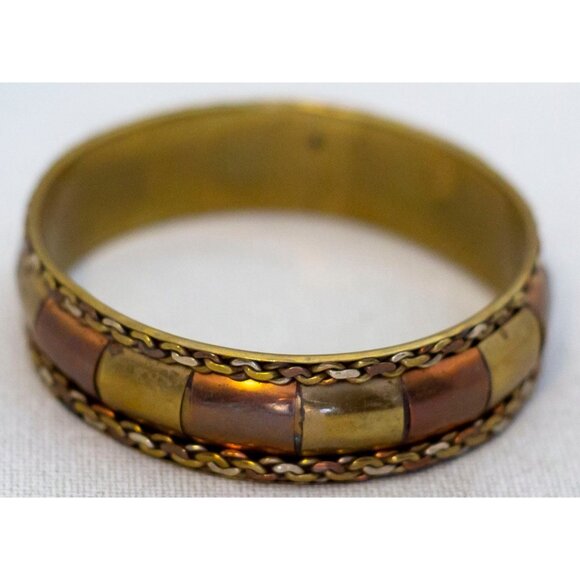 8 inch, Vintage Two Tone Copper Brass Bangle - AX9 - Picture 2 of 3